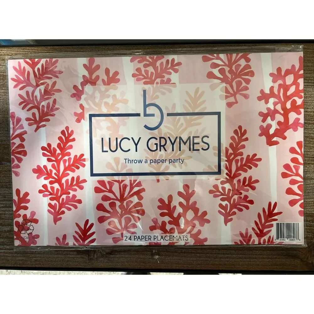 Lucy Grymes PAPER PLACEMAT 17 in x 11 in RECYCLABLE Coral DECOR PARTY 24 PACK